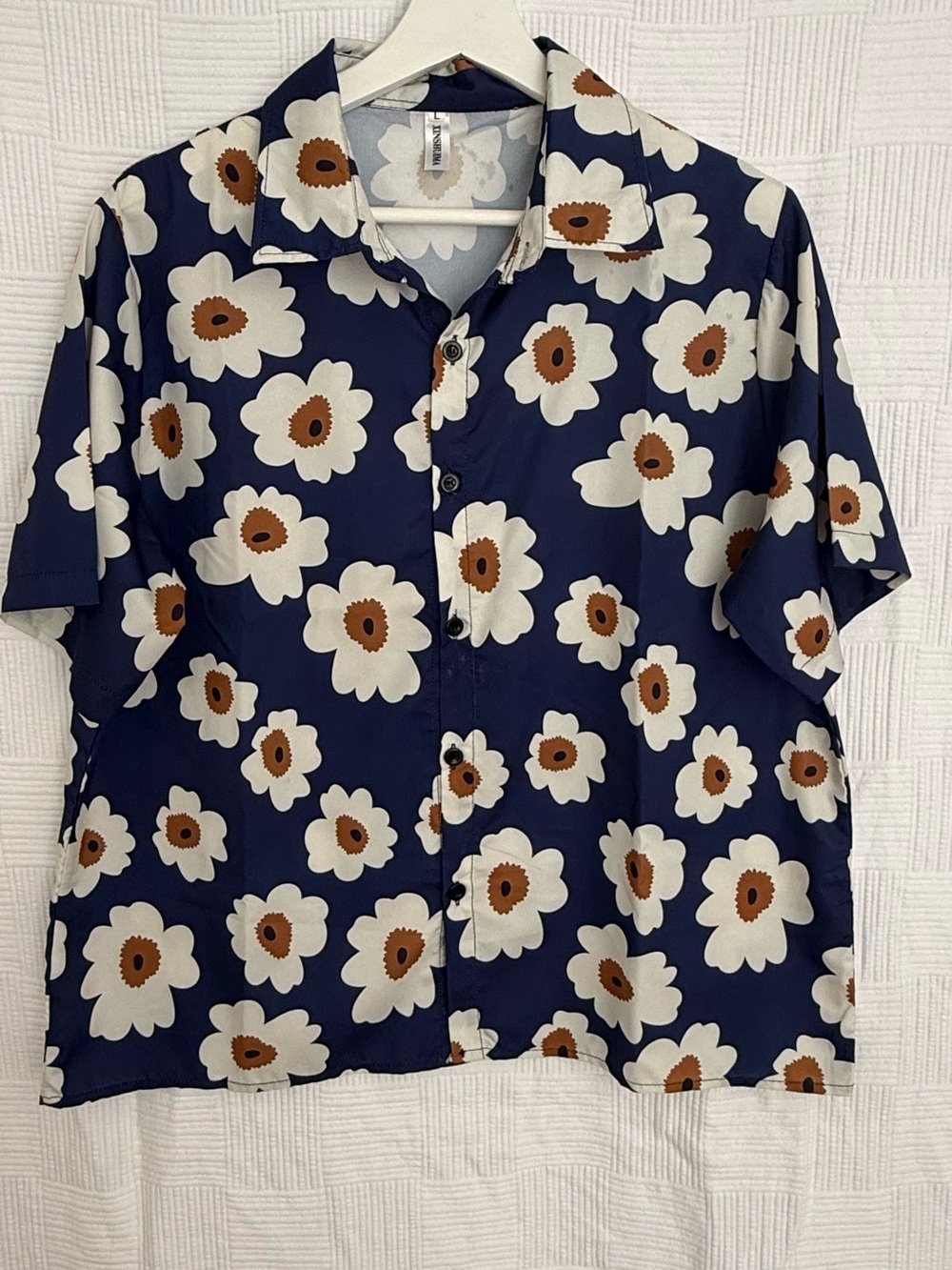Aloha Floral Button Front Shirt with White & Brown Flowers